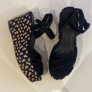 Barneys New York Navy and Beige Espadrille Sandals
